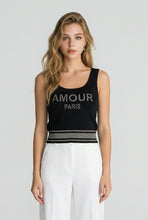 Lade das Bild in den Galerie-Viewer, TOP `Amour Paris´ (Feinstrick/ärmellos), schwarz-gold