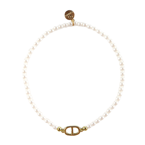ARMBAND  Perlen `Mini Statement´ (elastisch), weiß-gold