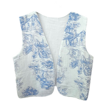 Lade das Bild in den Galerie-Viewer, WESTE `Landscape´ (Musselin), weiß-blau