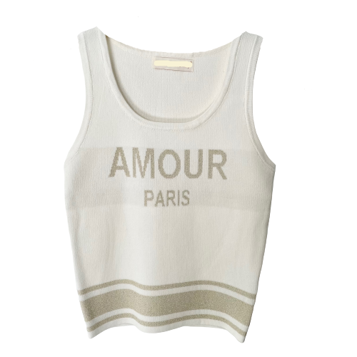 TOP `Amour Paris´ (Feinstrick/ärmellos), weiß-gold