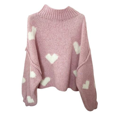 PULLOVER `Hearts´, rosa-weiß