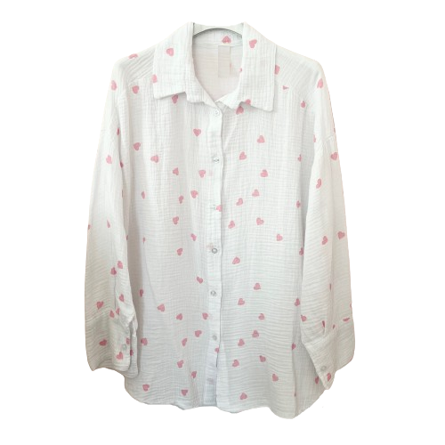 BLUSE Musselin `Hearts´, weiß-rosa