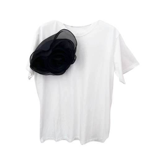 T-SHIRT `Big Couture Flower´, weiß-schwarz