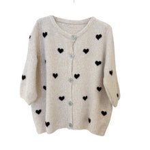 Lade das Bild in den Galerie-Viewer, CARDIGAN `Mini Hearts´ (Halbarm), beige-burgundy
