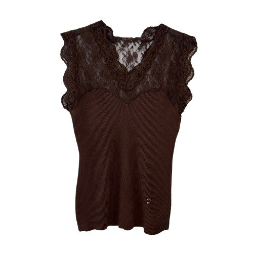 TOP `Elegant Lace´ (ärmellos), mokka