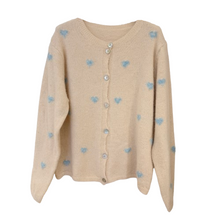 Lade das Bild in den Galerie-Viewer, CARDIGAN `Mini Hearts´, crème-baby blue
