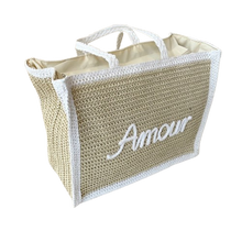 Lade das Bild in den Galerie-Viewer, TASCHE Shopper `Amour´, beige-weiß
