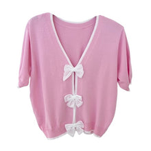 Lade das Bild in den Galerie-Viewer, TOP `Velvet Bows´, rosa-weiß
