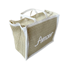 Lade das Bild in den Galerie-Viewer, TASCHE Shopper `Amour´, beige-weiß
