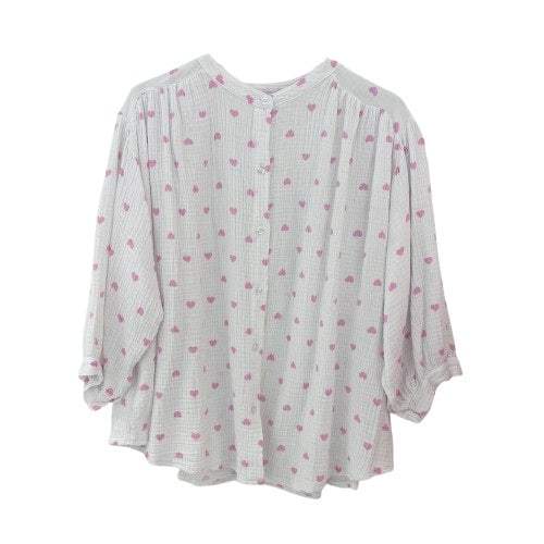 BLUSE Musselin `Sweethearts´, weiß-rosa