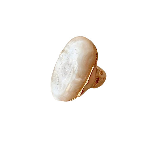 RING Perlmut (elast.), weiß-gold