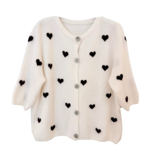 CARDIGAN `Mini Hearts´ (Halbarm), crèmeweiß-burgundy
